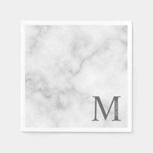 Serviette En Papier Marbre blanc Monogramme personnalisé et nom