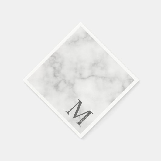 Serviette En Papier Marbre blanc Monogramme personnalisé et nom (Coin)