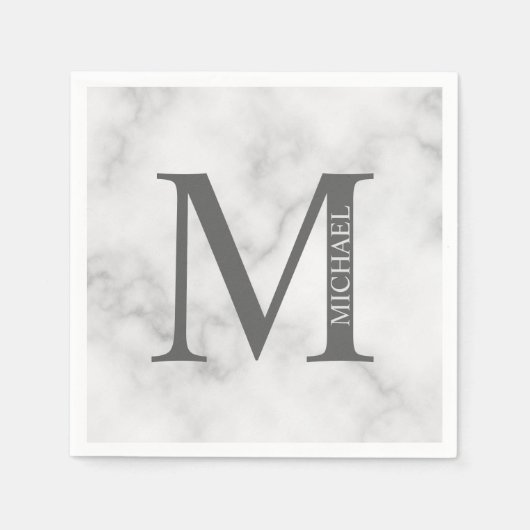 Serviette En Papier Marbre blanc Monogramme personnalisé et nom (Devant)