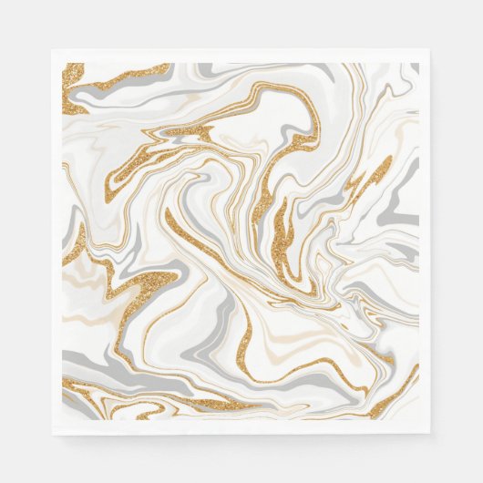 Serviette En Papier Marbre blanc, or et gris comme des persiennes Flui (Devant)