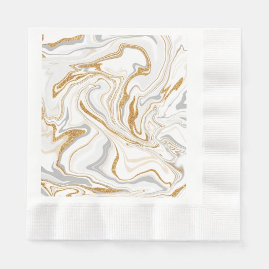 Serviette En Papier Marbre blanc, or et gris comme des persiennes Flui (Devant)