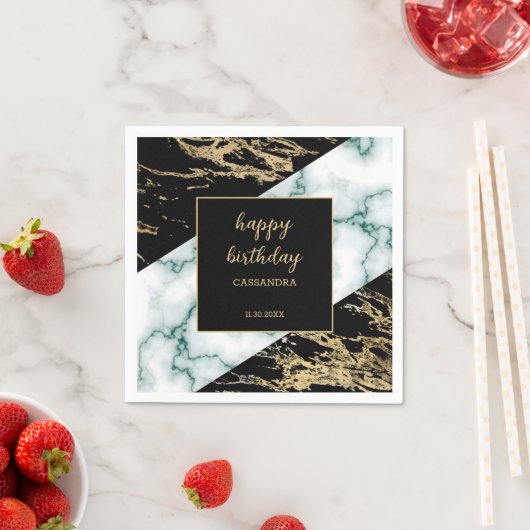 Serviette En Papier Marbre blanc or Paint Paint Texture Anniversaire (En situation)