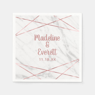 Serviette En Papier Marbre blanc Rose Gold Triangle Mariage Monogramme