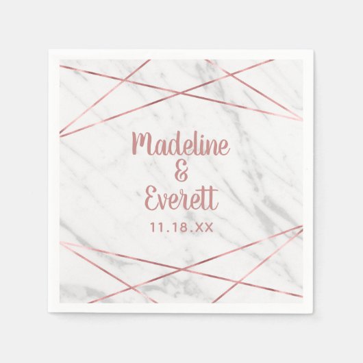 Serviette En Papier Marbre blanc Rose Gold Triangle Mariage Monogramme (Devant)