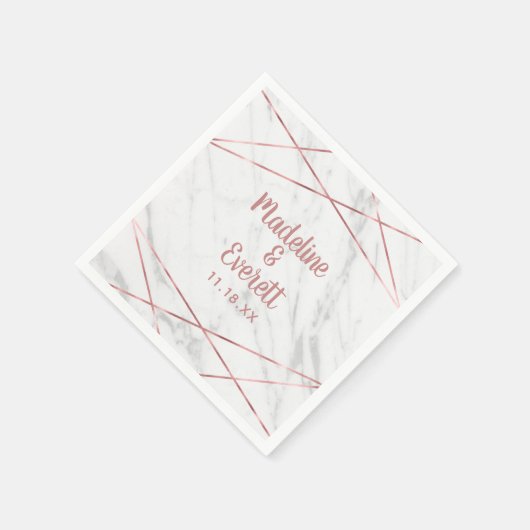 Serviette En Papier Marbre blanc Rose Gold Triangle Mariage Monogramme (Coin)