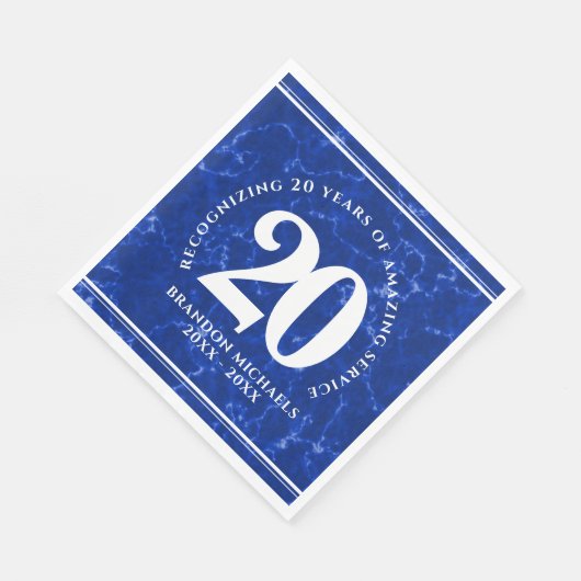Serviette En Papier Marbre Bleu Élégant 20 Anniversaire du travail (Coin)