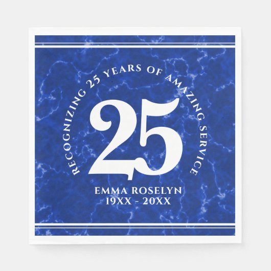 Serviette En Papier Marbre Bleu Élégant 25 Anniversaire Du Travail (Devant)