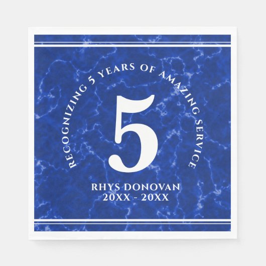 Serviette En Papier Marbre Bleu Élégant 5 ans de travail Anniversaire (Devant)