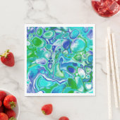 Serviette En Papier Marbre bleu et vert Fluid Art Abstrait (En situation)