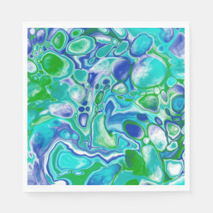 Serviette En Papier Marbre bleu et vert Fluid Art Abstrait
