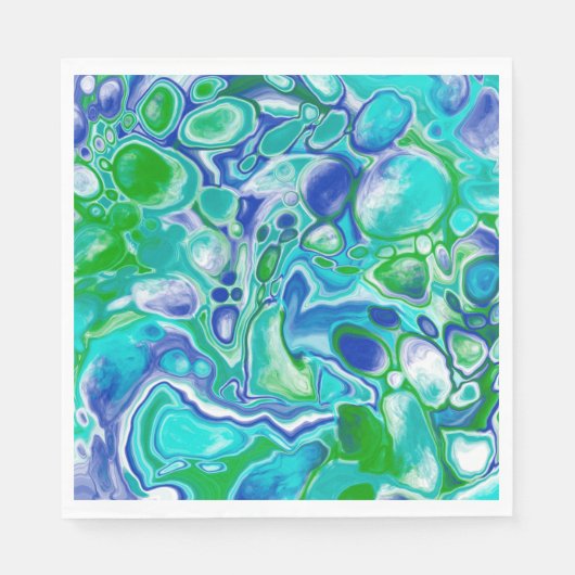 Serviette En Papier Marbre bleu et vert Fluid Art Abstrait (Devant)