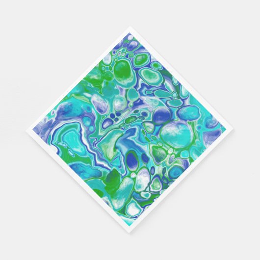 Serviette En Papier Marbre bleu et vert Fluid Art Abstrait (Coin)
