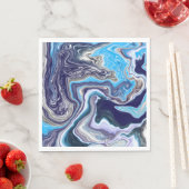 Serviette En Papier Marbre bleu Fluid Art Anniversaire (En situation)