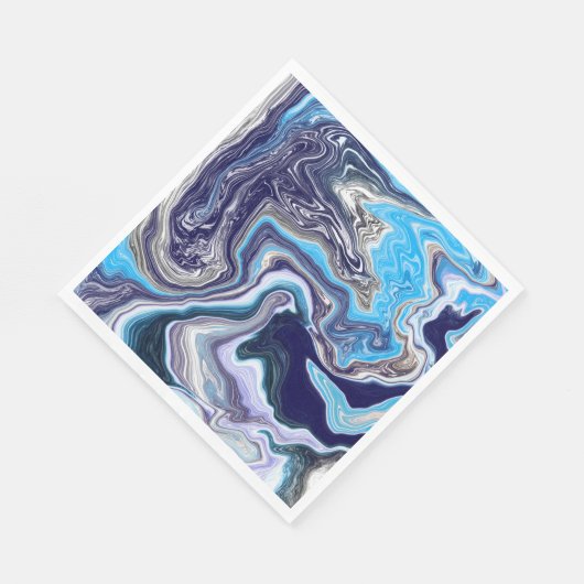 Serviette En Papier Marbre bleu Fluid Art Anniversaire (Coin)