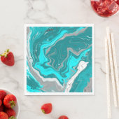 Serviette En Papier Marbre bleu, Turquoise et turquoise Fluid Art (En situation)