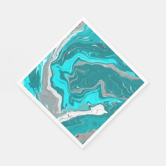 Serviette En Papier Marbre bleu, Turquoise et turquoise Fluid Art (Coin)