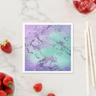 Serviette En Papier Marbre chic   Lavande violet et vert menthe