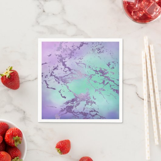 Serviette En Papier Marbre chic | Lavande violet et vert menthe (En situation)