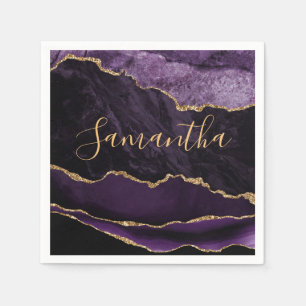 Serviette En Papier Marbre d'agate à paillettes de faux or et violet