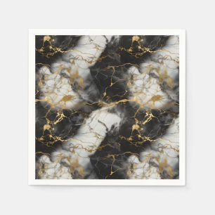 Serviette En Papier Marbre de luxe blanc, or et noir élégant