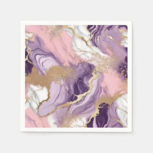 Serviette En Papier Marbre de luxe Paillettes Rose Violet Or