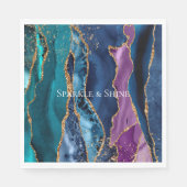 Serviette En Papier Marbre de Parties scintillant bleu bleu turquoise (Devant)