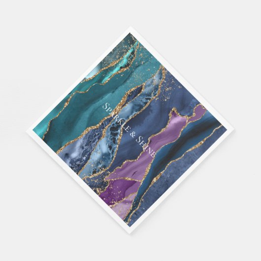 Serviette En Papier Marbre de Parties scintillant bleu bleu turquoise (Coin)