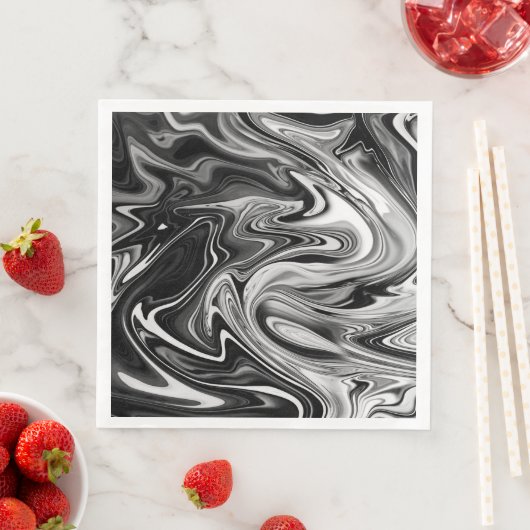 Serviette En Papier Marbre élégant 7 - Noir et blanc liquide (En situation)
