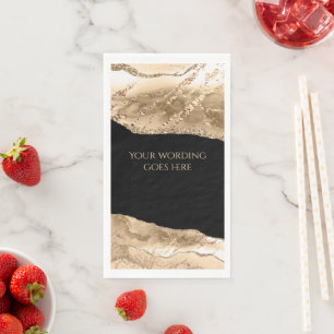 Serviette En Papier Marbre faux or noir géode agate aquarelle