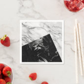 Serviette En Papier Marbre gris argent Abstrait géométrique noir blanc (En situation)