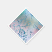 Serviette En Papier Marbre Iridescente | Tendance Faux Holo bleu rose (Coin)