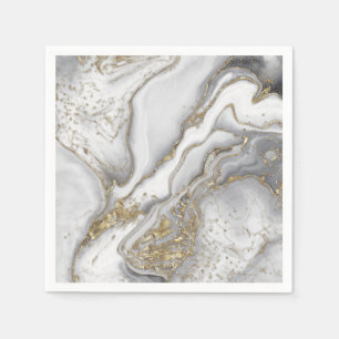 Serviette En Papier Marbre liquide gris - perle et or