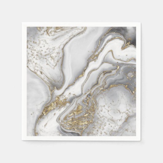 Serviette En Papier Marbre liquide gris - perle et or (Devant)
