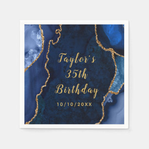 Serviette En Papier Marbre marine et or Agate Anniversaire