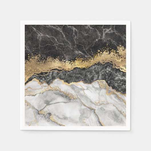 Serviette En Papier Marbre noir avec or assez (Devant)