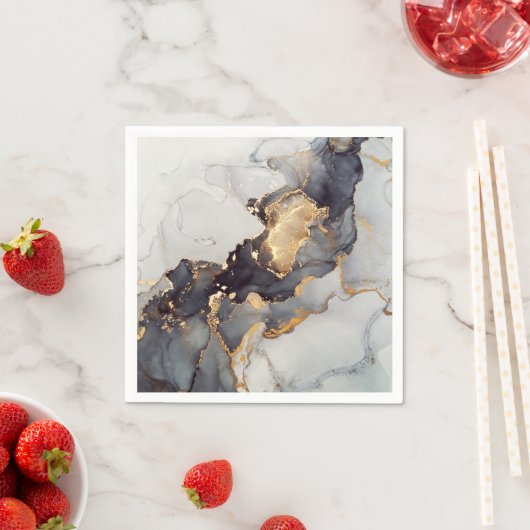 Serviette En Papier Marbre noir blanc or (En situation)