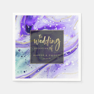 Serviette En Papier Marbre pourpre avec feuille d'or Mariage