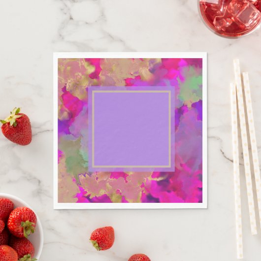 Serviette En Papier Marbre pourpre, violet et or (En situation)