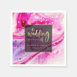 Serviette En Papier Marbre rose épais avec Mariage de feuille d'or