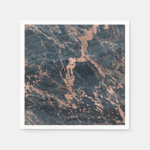 Serviette En Papier Marbre Rustique Bleu Brumeux et Rose Gold Rose Gla