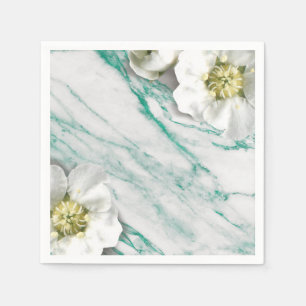 Serviette En Papier Marbre Tiffany Emerald White Jasmine Parties scint
