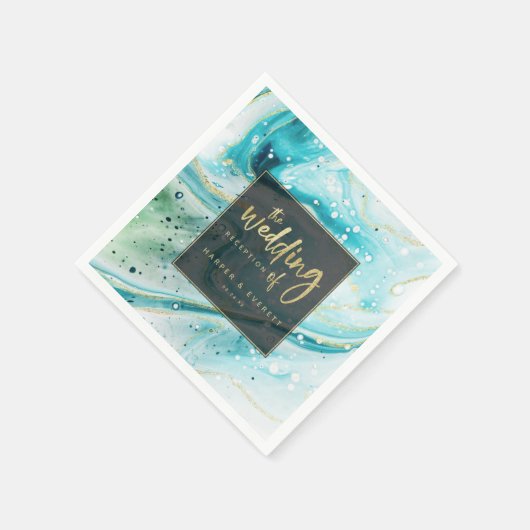 Serviette En Papier Marbre Turquoise à éclaboussure épaisse avec Maria (Coin)