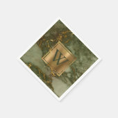 Serviette En Papier Marbre Vert Olive Élégant Monogramme Or (Coin)