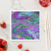 Serviette En Papier Marbre violet, vert et bleu Fluid Art (En situation)