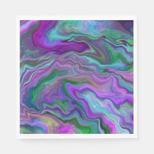Serviette En Papier Marbre violet, vert et bleu Fluid Art