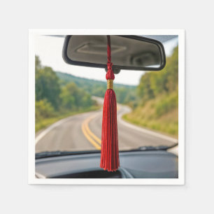 Serviette En Papier Marche de graduation rouge sur rétroviseur