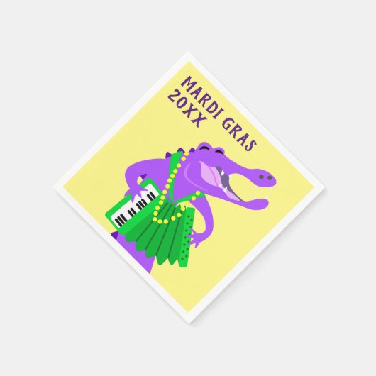 Serviette En Papier Mardi Gras Alligator Jouer Accordion (Coin)