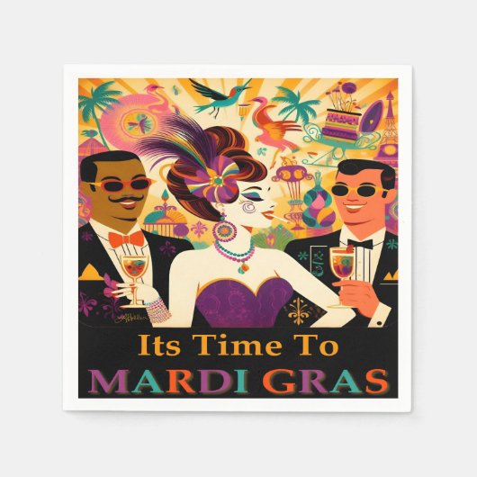 Serviette En Papier Mardi Gras Cocktail Party du milieu du siècle (Devant)