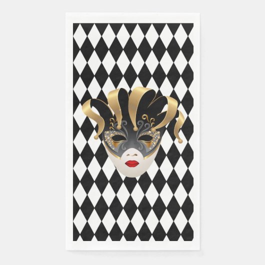 Serviette En Papier Mardi Gras Diamant noir et blanc (Devant)