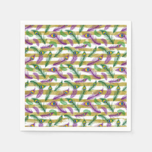 SERVIETTE EN PAPIER MARDI GRAS FEATHERS PAPIER NAPKINS